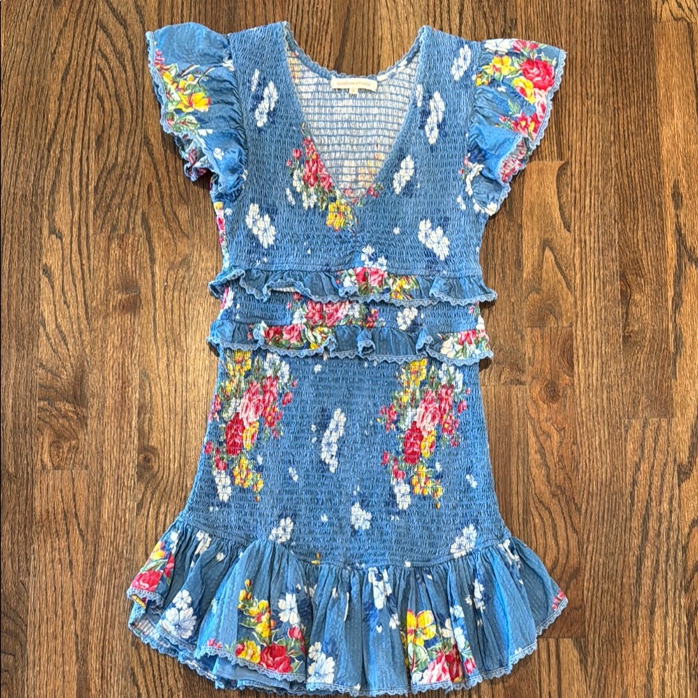 Loveshackfancy dress. blue floral smocked sonora Petite 0 Great condition.